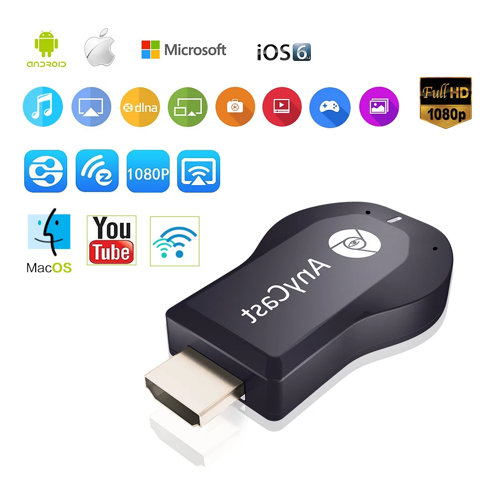 Media Player AnyCast M2 WiFi Display Receiver DLNA Miracast Dongle TV Stick for Windows Android iOS Mac Device HDMI 1080P