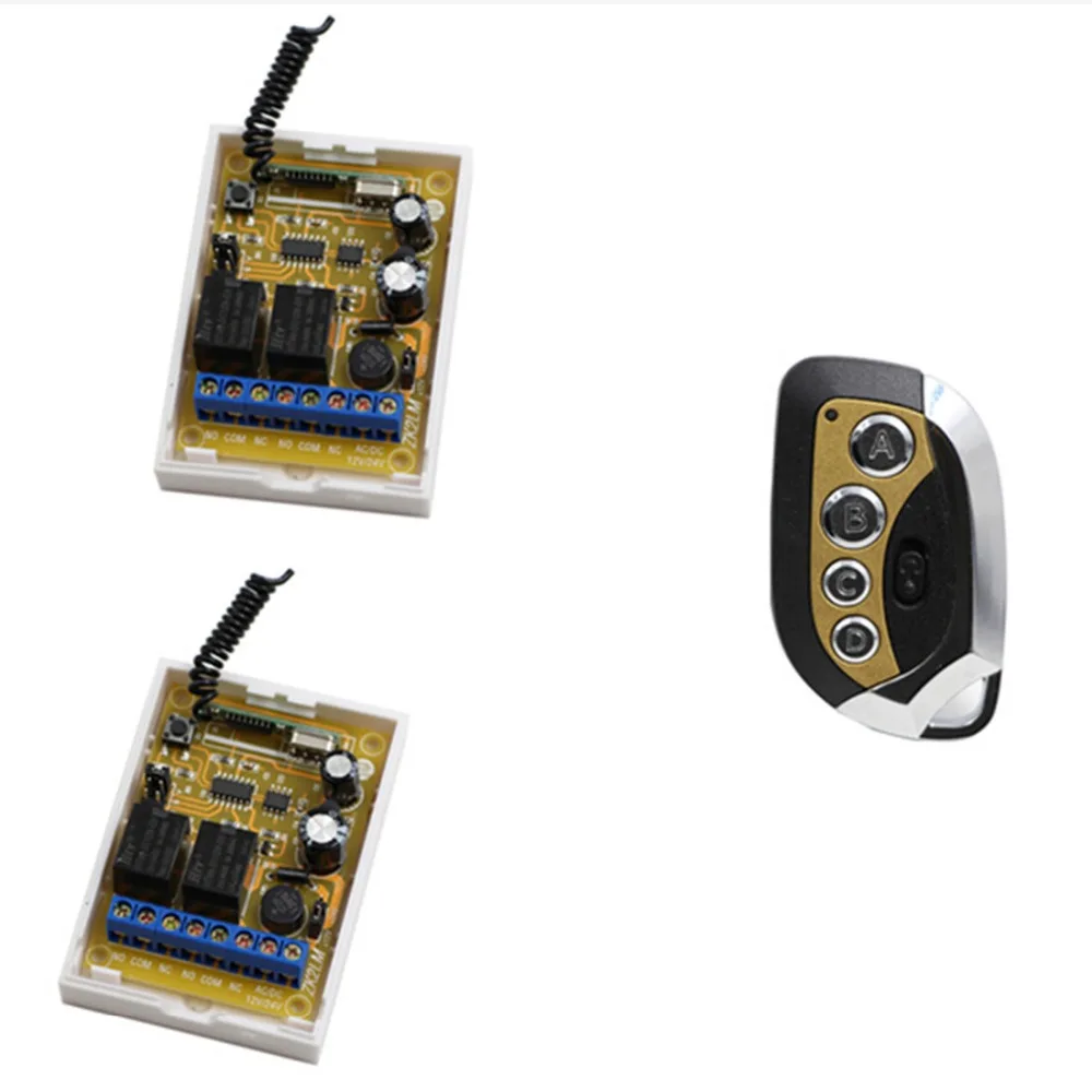 

New Arrival DC 12V 24V 2CH Relay RF Wireless Remote Control Switch System 2* Receivers With Transmitter for Office & Hotel