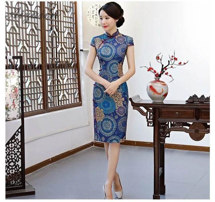 2019 новый модный принт Cheongsam мать Винтаж Длинные платья для женщин традиционные китайское платье Qipao подобные шелковые Qi Pao Халат