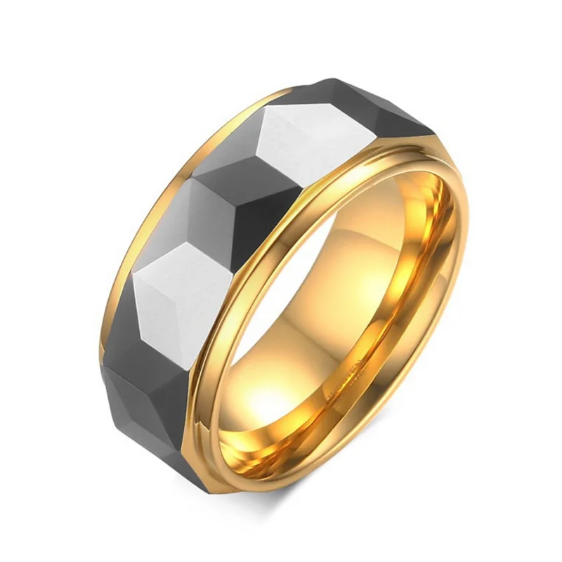 8MM Tungsten Steel ring for Men Ring Size 12 Rhombus Cut Band Gold/Silve Rings Wedding Jewelry