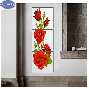 

Triptych diy Diamond Embroidery Wall Paintings Flower Decorative rose Pictures For Living Room Decoration Diamond Embroidery
