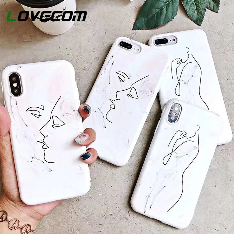 

LOVECOM Phone Case For iPhone 6 6S 7 8 Plus XS X Line Character Lovers Pattern TPU Soft Protective Phone Back Cover Fundas Coque