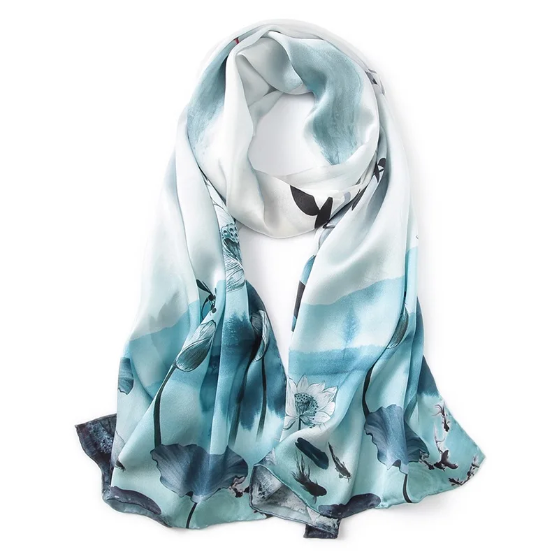 Butterfly Print Silk Scarf Spring Pure Silk Scarf Shawl Hand-rolled Edges Natural Silk Scarf Women Fashion Scarves Wraps - Цвет: 5