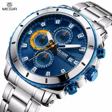Megir Luxury Brand Men's Quartz Watches Stainless Steel Strap Chronograph Wristwatch Waterproof Luminous Clock Relogio Masculino onlyou lovers watches top luxury men quartz analog clock stainless steel strap watches 50m waterproof wristwatch wholesale