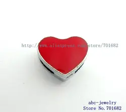 Красное сердце из цинкового сплава, цинковый сплав, оптовая продажа, 10 шт. внутренний Dia.8mm подвеска-слайдер может через 8 мм ошейник для