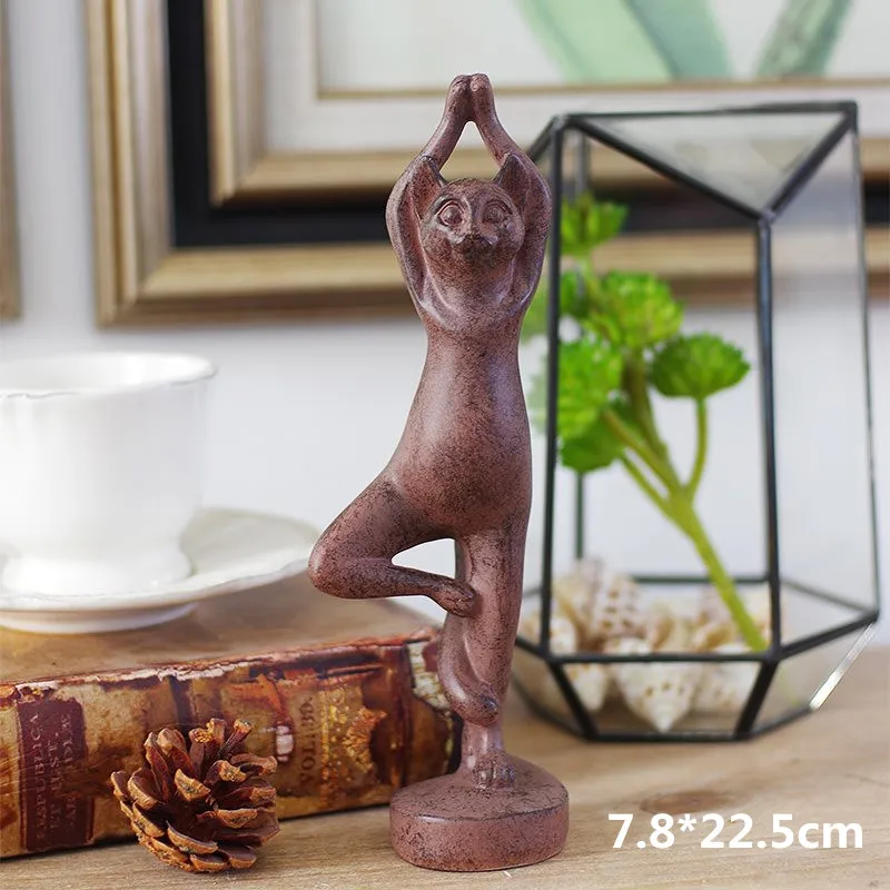Винтажная статуя кота для йоги, медитация, фигурка современного животного, украшения для дома, подарки для лучших друзей, изделия из смолы, искусство и ремесло L3154 - Цвет: 7.8X22.5CM