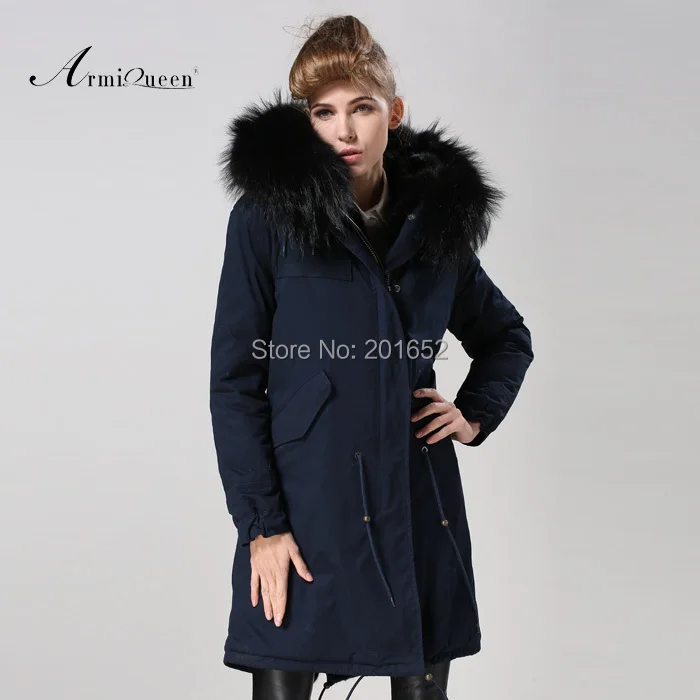 Special Offers Promotion!!! Women's Winter Parka large raccoon collar Women's Fur Slim Black Fur Overcoat fur parka Plus Size Free Shipping