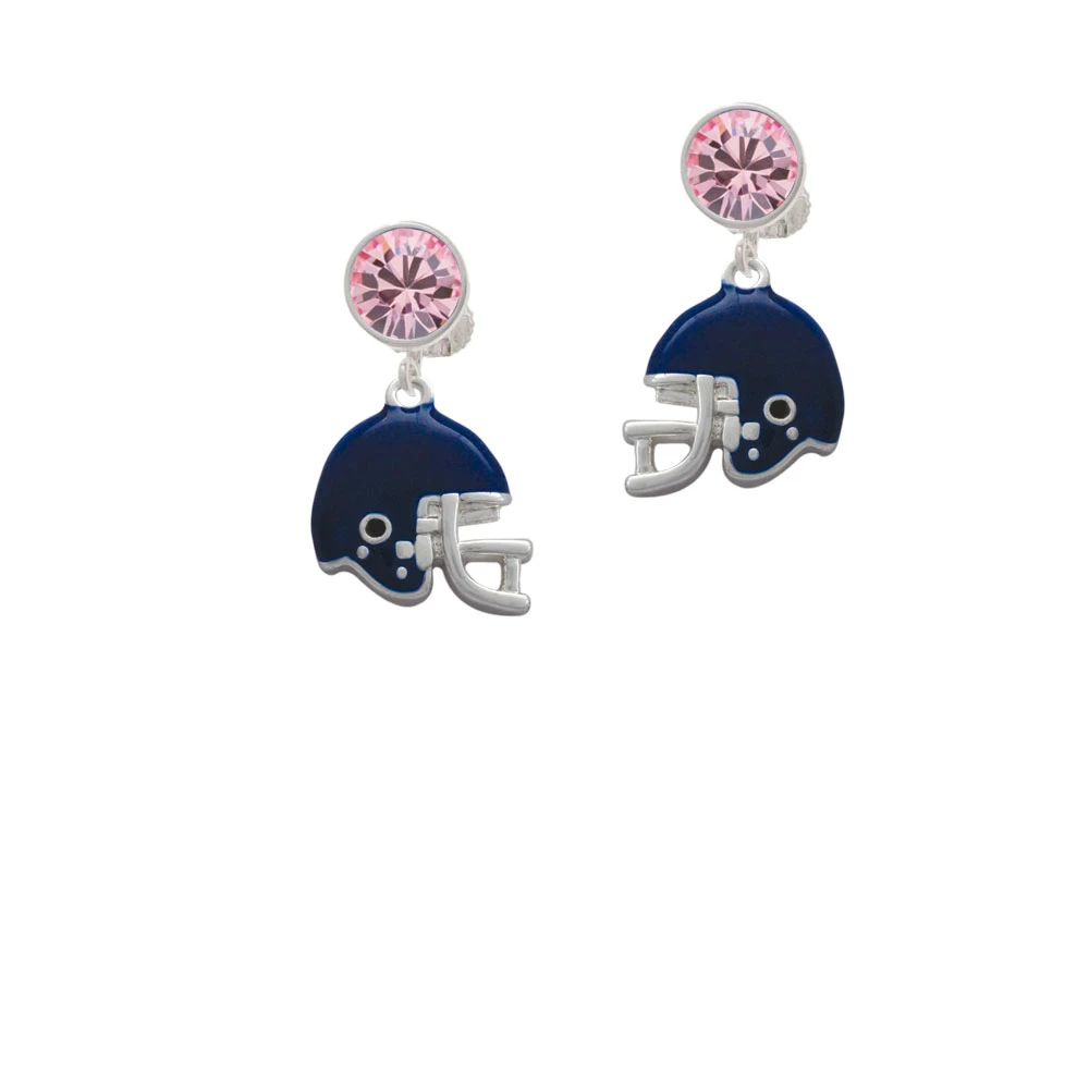Small Blue Football Helmet Crystal Clip On Earrings (3)