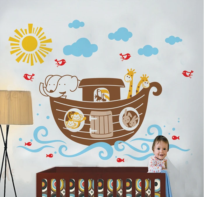 Lovely Wall Stickers Cartoonwall Stickers Cartoon Ship Sun Home