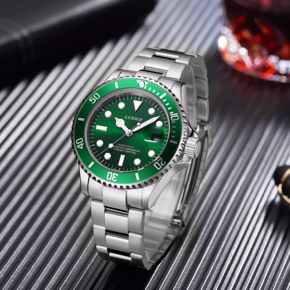 Горячая Распродажа, водонепроницаемые мужские часы, полностью стальные зеленые кварцевые часы, люксовый бренд, модные часы Submariner, мужские наручные часы