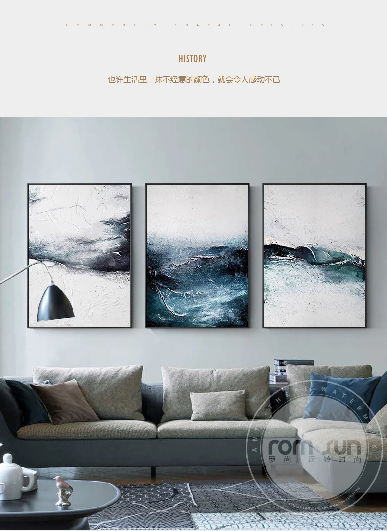 Nordic Style Dark Blue Powder Dust Poster And Print Abstract Canvas Painting Fashion Wall Art For Living Room Bedroom Home Decor