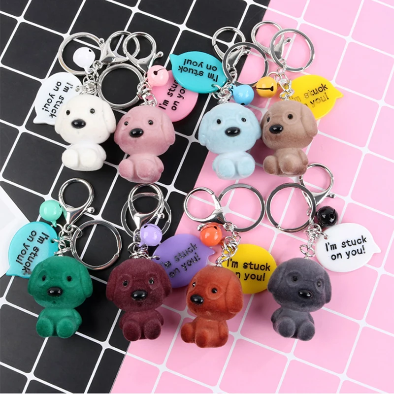 

Fashion Cute Cartoon Dog Pendant Key Rings Key Chain Stuck On YOu Bell Car Bag Keychains Creative Key Chain Jewelry Gift