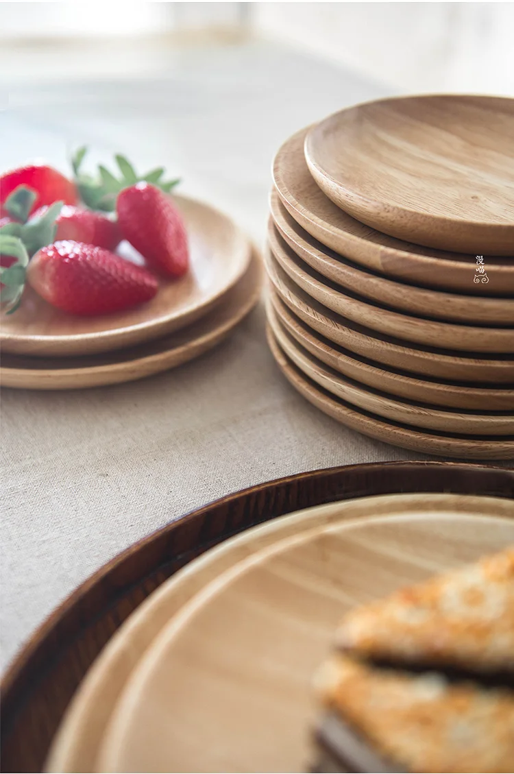 Европейский и японский Стиль деревянная тарелка блюдо четыре Размеры доступны Творческий Круглый Экологичные плодов дерева закуски торт тарелка блюдо