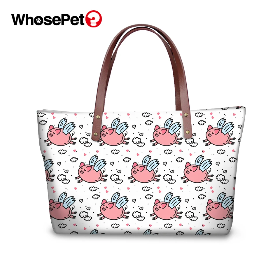 

WHOSEPET Women Totes Bags Angel Pigs Prints Pattern Handbags Large Capacity Shoulder Bags Cartoon Animal Women Cross Body Bags