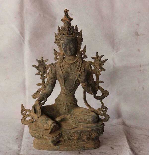 

150401 S1045 China Bronze Copper gild Buddhism Temple Green Tara Kwan-yin Bodhisattva Statue