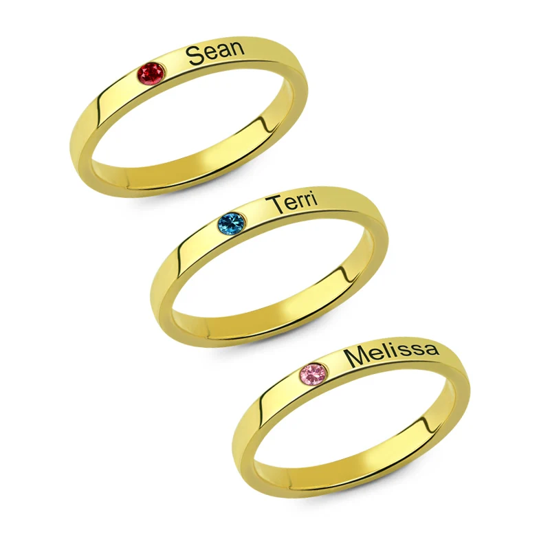 Personalized Birthstone Engraved Name Ring Gold Color Family Stackable Ring for Mother Personalized Birthstone Engraved Name Ring Gold Color Family Stackable Ring for Mother