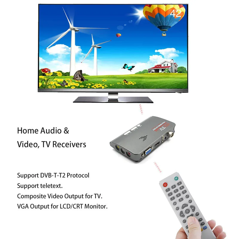 Digital TV Box 1080P HDMI DVB-T DVB-T2 TV Box VGA AV CVBS Tuner Receiver With Remote Control HDMI HD 1080P VGA DVB-T2 (2)