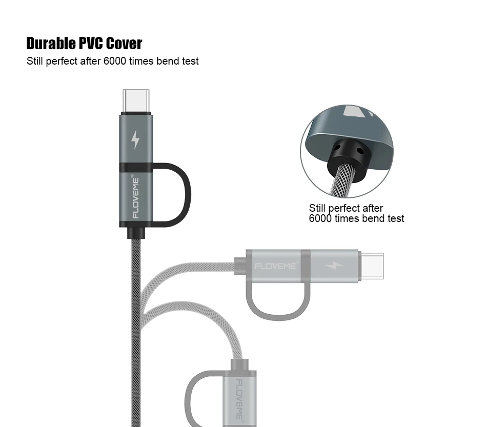 FLOVEME 2 в 1 Mirco USB+ type-C USB кабель в оплетке быстрое зарядное устройство QC 3,0 USB-C кабель для мобильного телефона для Galaxy S8 Xiaomi смартфон