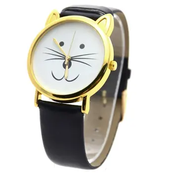 

YCYS kitty Women Casual Wrist watches Beard Synthetic Leather Bracelet Wrist Watch Black
