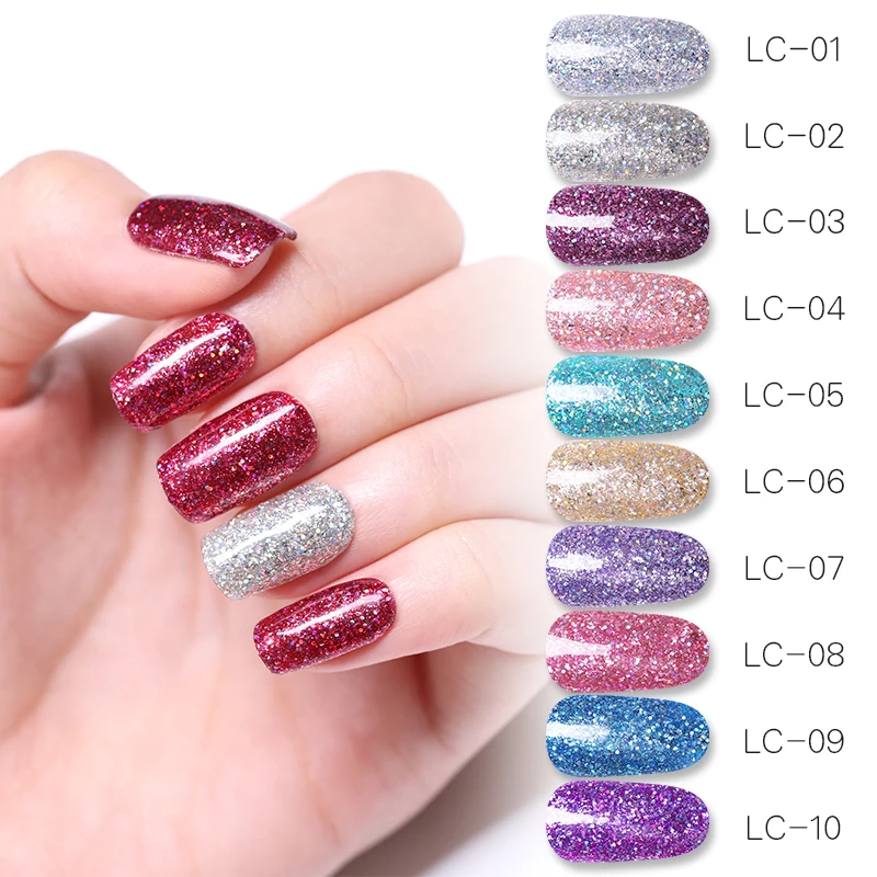 LILYCUTE 5 مللي اللون هلام البولندية المجسم قوس قزح بريق الترتر نقع قبالة طويلة الأمد هلام البولندية مسمار الفن ورنيش