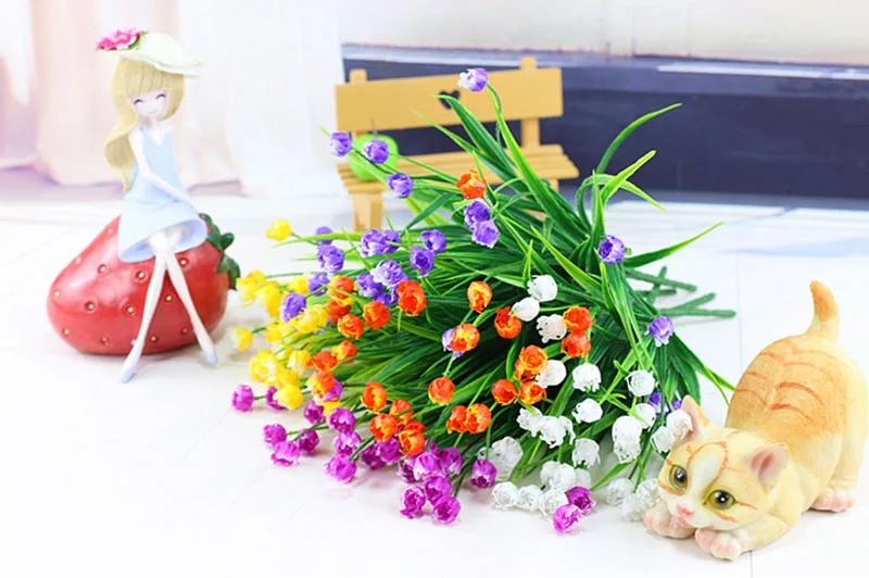 Flone Artificial Plastic Fake Flowers 35cm Small Flower Bouquet Tulip Home Living room Warm Decoration Garden Artificial Flowers (27)