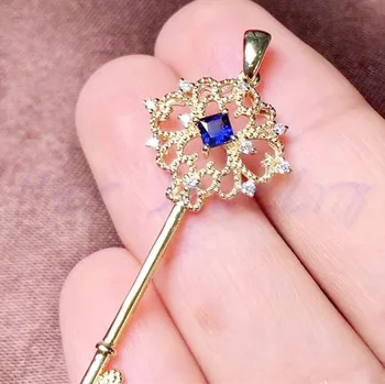 

Natural real sapphire or emerald key style pendant Free shipping 925 sterling silver 0.2ct gemstone Fine jewelry J8122807