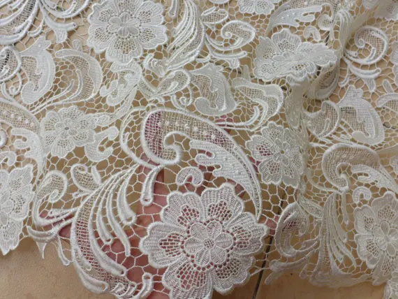 ivory crochet lace fabric, guipure lace fabric, venice lace fabric by