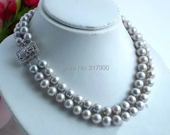 

2ROW 11MM ROUND GRAY FRESHWATER CULTURED PEARL NECKLACE