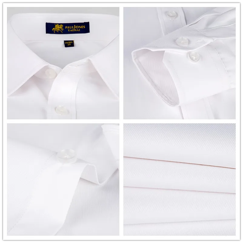 Осенние Роскошные качественные мужские рубашки с длинным рукавом, хлопковые белые черные классические деловые рубашки для мужчин, китайская блуза PaulJones