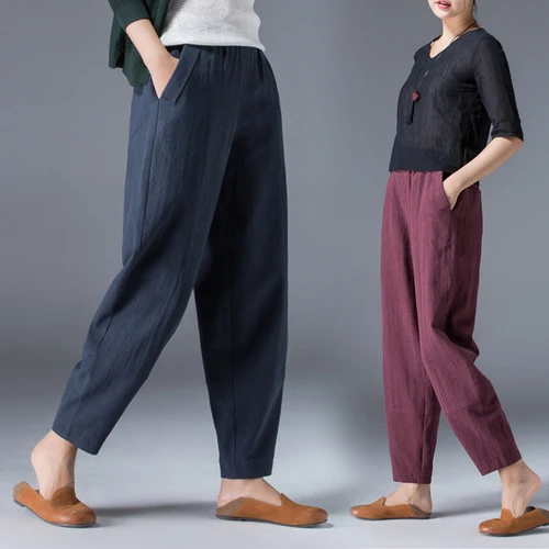 

Large Big Size Cotton Hemp Harem Pants Casual Women's Trousers Palazzo Pants Retro Capris Pantalon Ladies Breeches Pantalon
