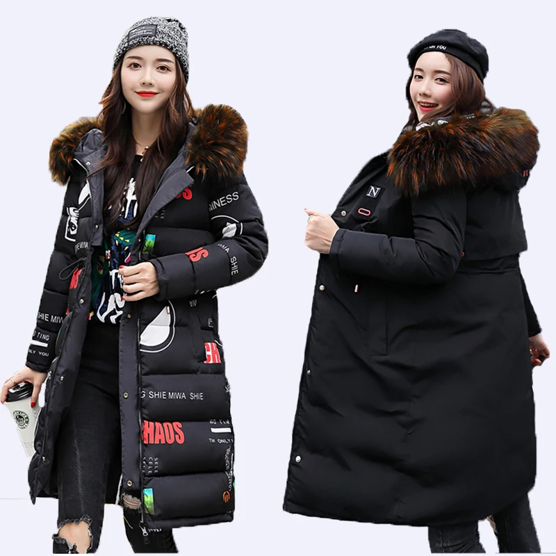 

SWREDMI Winter Jacket Women 2019 Casual Slim Long Plus Size Fur Coats Two Sides Wear Thickening Warm Winter Down Cotton Parkas