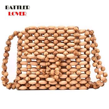 

Womens Bead Wood Bag High Quality Designer Wood Fashion Crossbody Shoulder Bag Women Summer 2019 Beach Flap Ladies Messenger bag