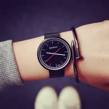 Fashion Brand Black Weave Strap Steel Shockproof Quartz Women’ Men’ Students’ Watch Wristwatch Hours Clock OP001