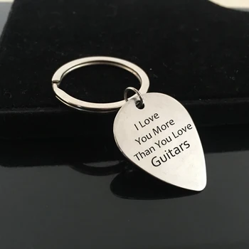 

FLYANGEL Cute Guitar Pick Keyring Keychain Engraved I Love You More Than You Love Guitars Mini Car Key Tag For Boyfriend Gifts