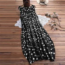 Летнее платье, женское платье в горошек, с круглым вырезом, без рукавов, сарафан, свободное, макси, длинное, Пляжное, богемное, винтажное платье#1