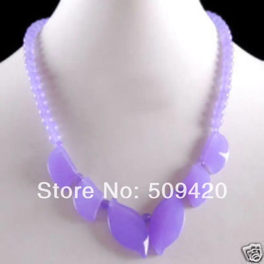 

Free Shipping Wholesale>>>18"INCH CHINA NATURAL Violet JADE NECKLACE LEAF STYLE #@