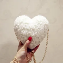 Женский зимний плюшевый клатч в форме сердца, вечерняя сумочка, металлическая бежевая цепочка, сумки на плечо, женские сумки, кошельки для девушек, вечерние сумки