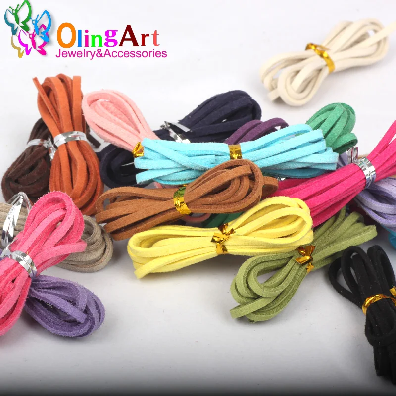 

OlingArt 3*1.5mm 2M Faux Suede Cord /flat Leather Cord Accessory women earrings Bracelet choker necklace jewelry making 2017 New