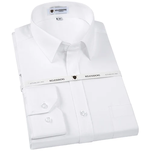 Мужская стандартная однотонная Базовая рубашка без железа, деловая рубашка премиум класса из хлопка, мужские рубашки с длинным рукавом для работы и офиса - Цвет: Белый