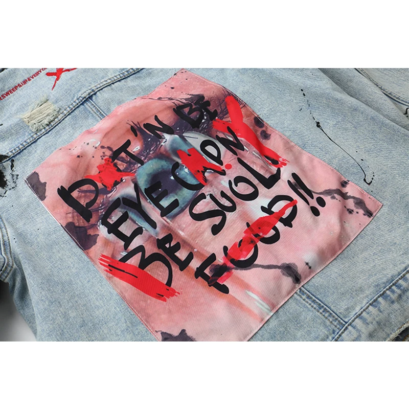 DARK ICON Graffiti Appliques Hip Hop Jeans Jacket Men 2019 Autumn Washing Material Denim Jackets for Men Casual Jackets