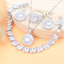 Белый кубический цирконий Свадебные Ювелирные наборы Серебро 925 серьги для женщин Свадебное ожерелье кулон браслет кольца набор подарочная коробка