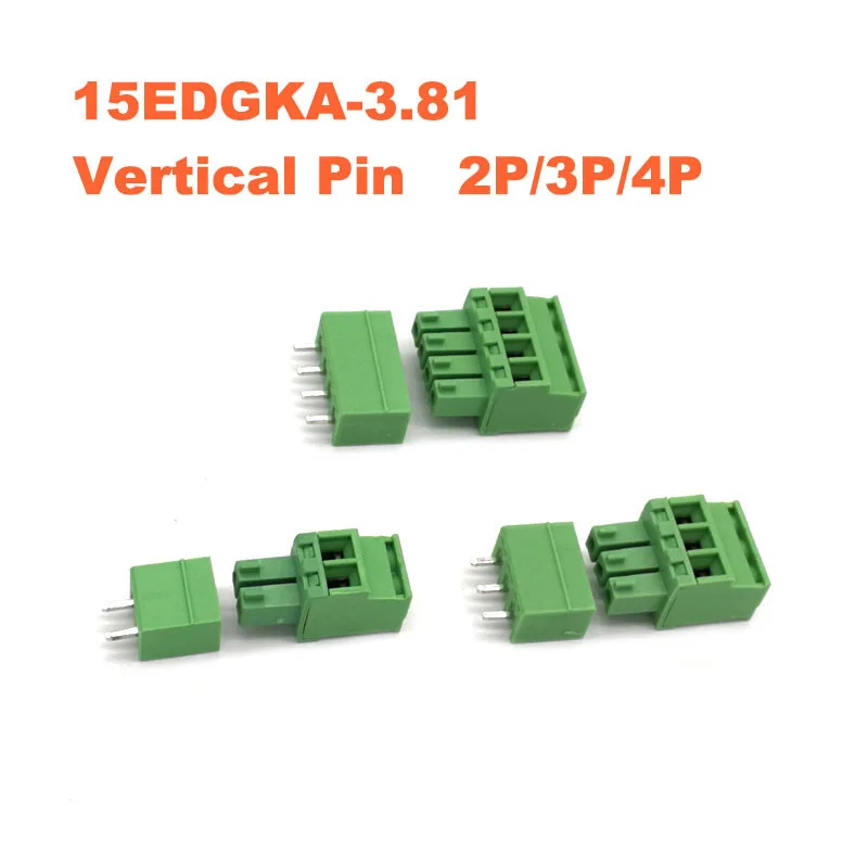 

Pitch 3.81mm Vertical Pin 2P 3P 4P Screw Plug-in PCB Terminal Block Pluggable Connector male/female 15EDGKA+VC morsettiera