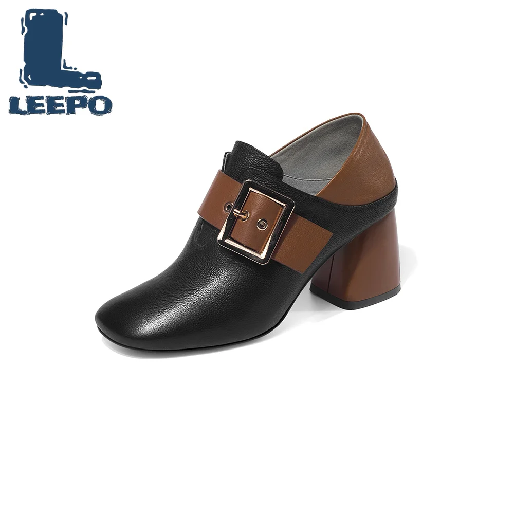 Alto Mujer Belleza Fenty Negro Mujeres Zapatos Dedo Genuino Tacón Cuadrado Cuero Las Bombas Black Del Leepo Primavera Pie Tacones Con De wUTYXX