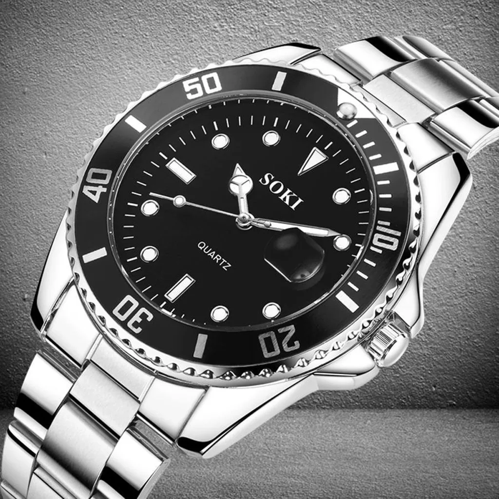 

SOKI Exquisite High-grade Men's Steel Belt Calendar Quartz Watch reloj hombre 2019 men's wrist watches Wristwatches hour top