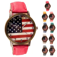 Women Watches Ladies 2016 Female Clock American Flag pattern Leather Band Analog Quartz Vogue Wrist Watches Montre Femme