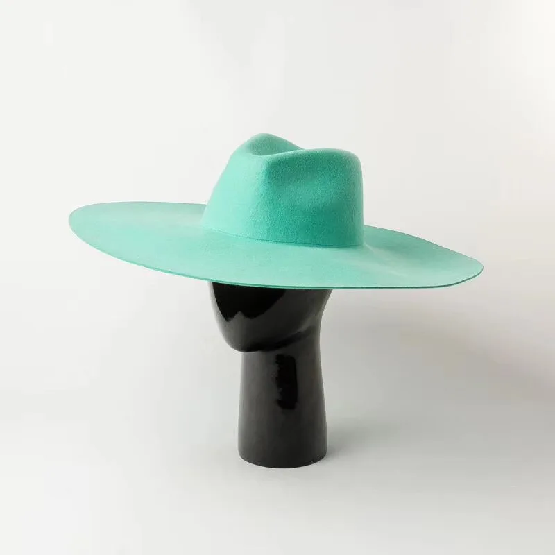 

01908-HH8157 Special customized green color wool solid fedoras cap men women leisure panama jazz hat
