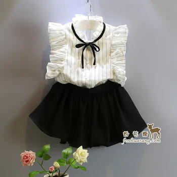 

Girls Summer Casual Clothes Set Children blouse shirt + Short Pants Sport Suits 2016 Girl Clothing Sets for Kids retail