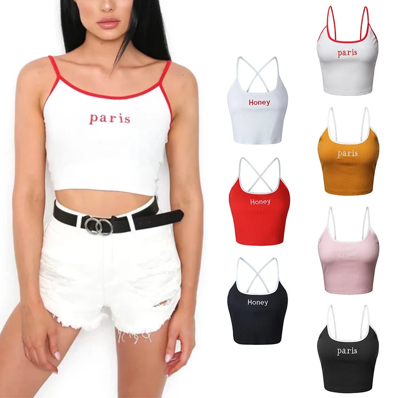 Camisole 7colors Embroidery Vest Summer 2018 Strap Tank Tops Women Crop 