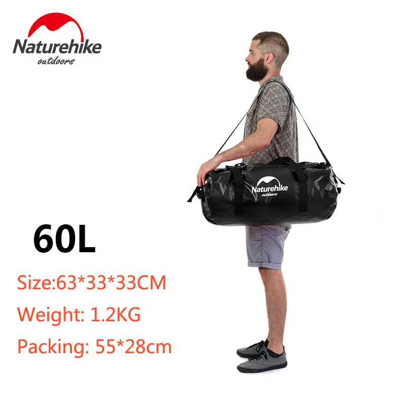 Naturehike 40L 60L 90L 120L пляжная сумка для хранения для плавания на открытом воздухе для велоспорта сумка для сухого плеча многофункциональная Водонепроницаемая спортивная сумка - Цвет: 60L BLACK