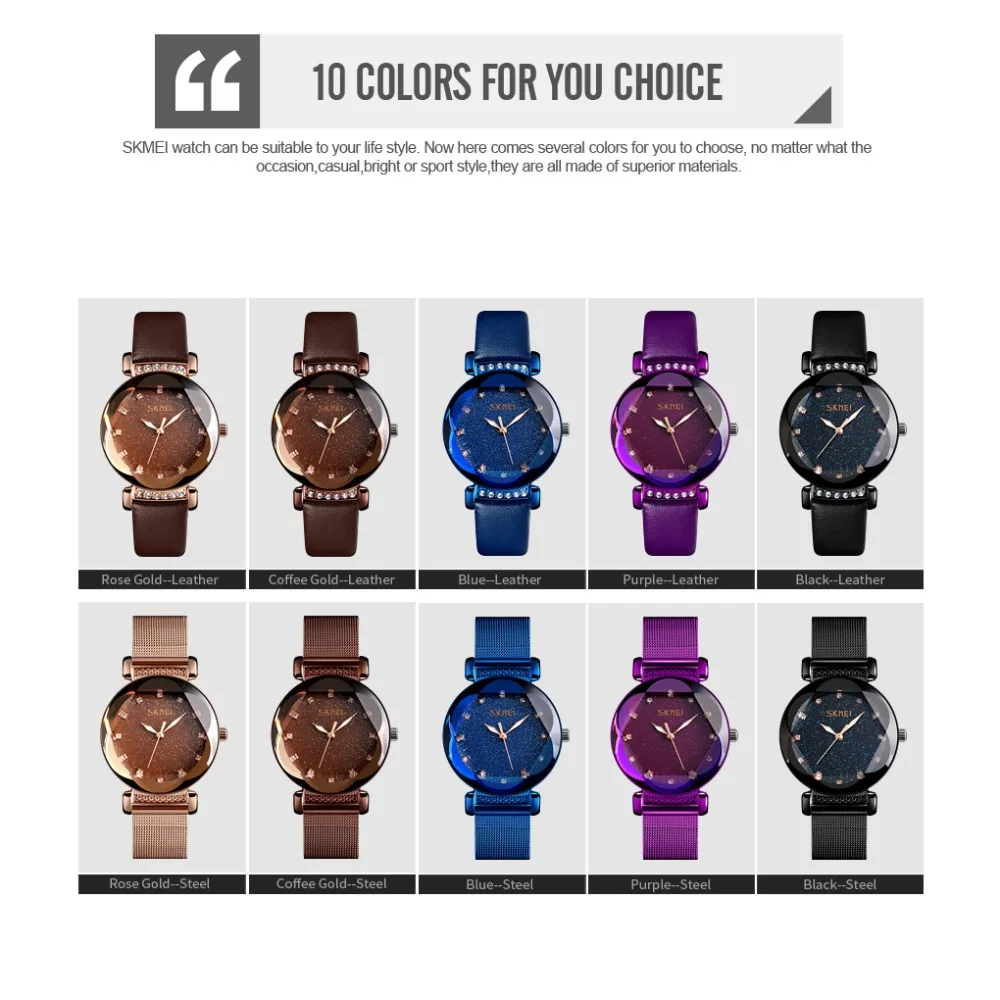 SKMEI Fashion Casual Ladies Watch Women Quartz Wristwatches Stainless Steel Wristband Waterproof Quartz Watches reloj mujer 9188